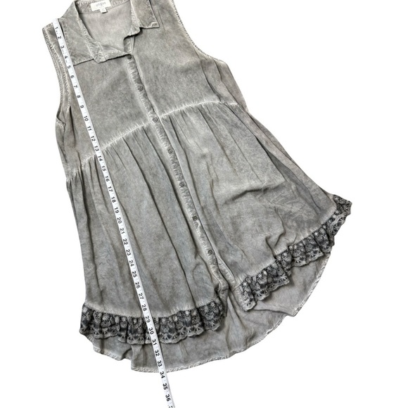 Umgee Sleeveless Button Down Dress Lace Ruffle Trim Gray Mineral Wash Size M - Picture 9 of 9